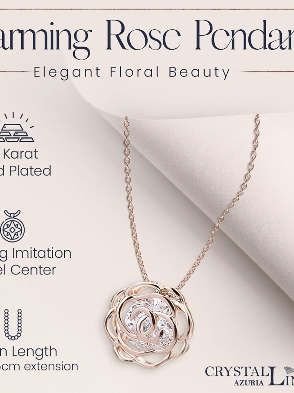 Rose Gold Floral Pendant Necklace and Earring Set - - Picture 3 of 6